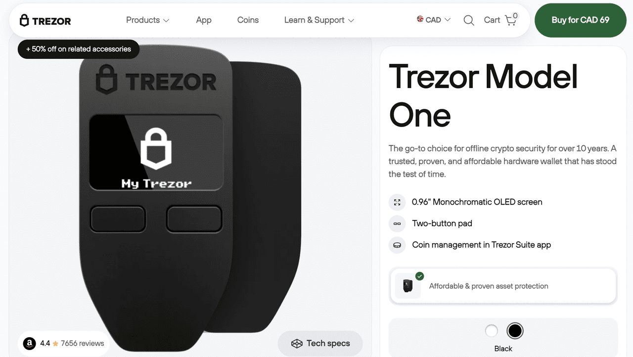 Trezor Model One硬件钱包外观