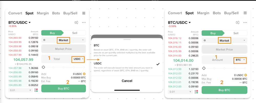 市价单交易界面示例