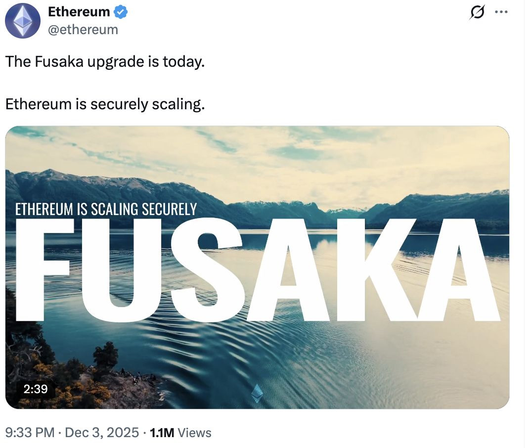 以太坊 Fusaka 硬分叉已上线:硬分叉对手续费、Rollups 和用户意味着什么?