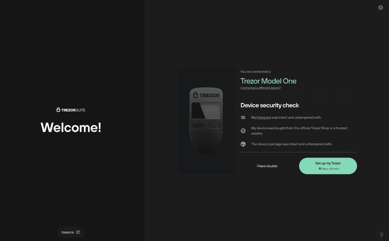 安装Trezor Suite界面