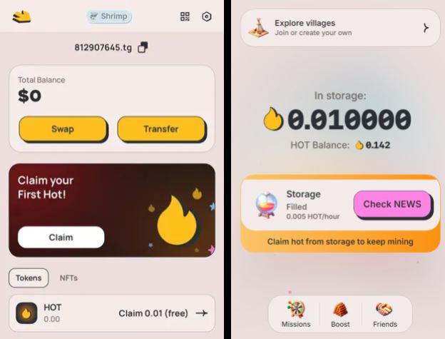 HOT代币挖矿界面