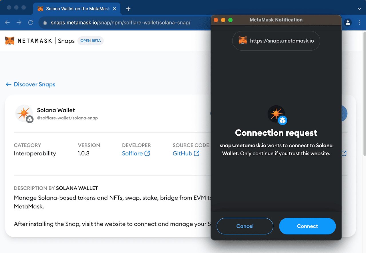 步骤 4:连接到 MetaMask Snaps
