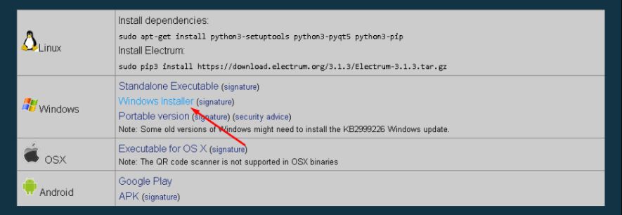 Electrum下载页面