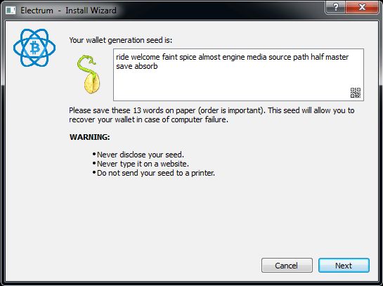 种子短语显示界面