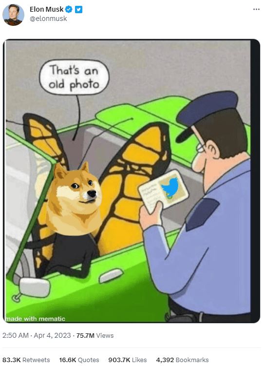 马斯克推特图标改为狗狗币