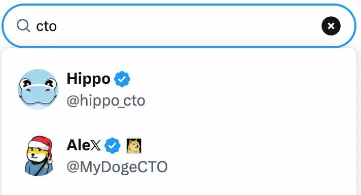 在推特上搜索 cto 会出来不少迷因币项目方