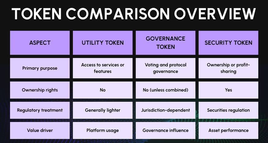 治理代币、实用代币和证券型代币