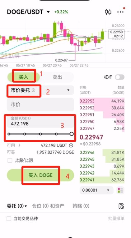 买入DOGE操作界面
