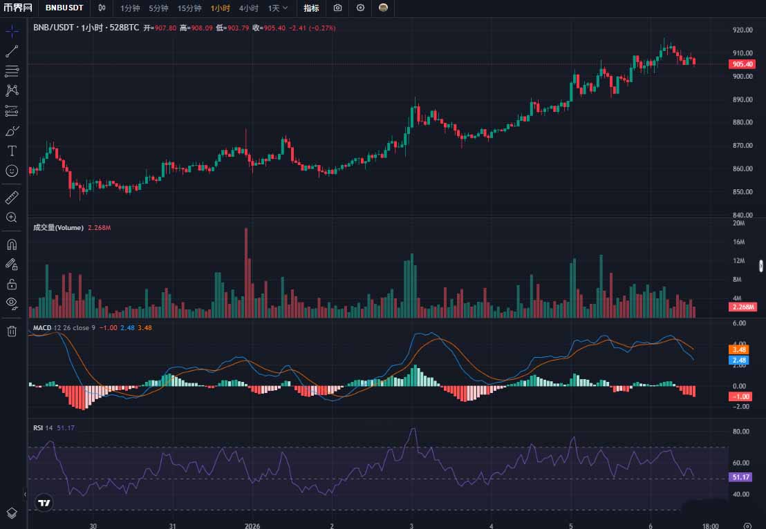 BNB1月6日走势及成交额