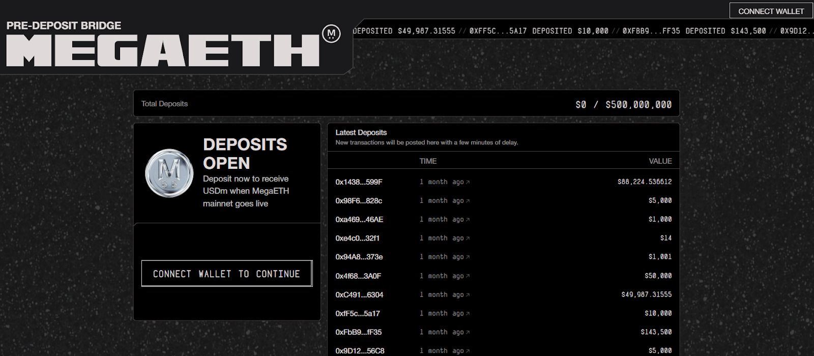 MegaETH预充值桥接界面